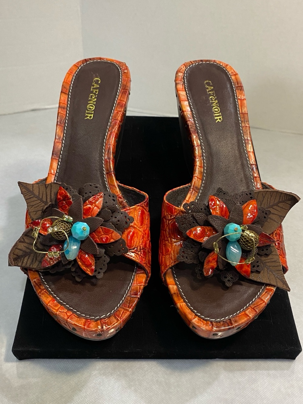 CAFèNOIR Floral Embellished Croc Wedge Sandals EU 37 Boutique